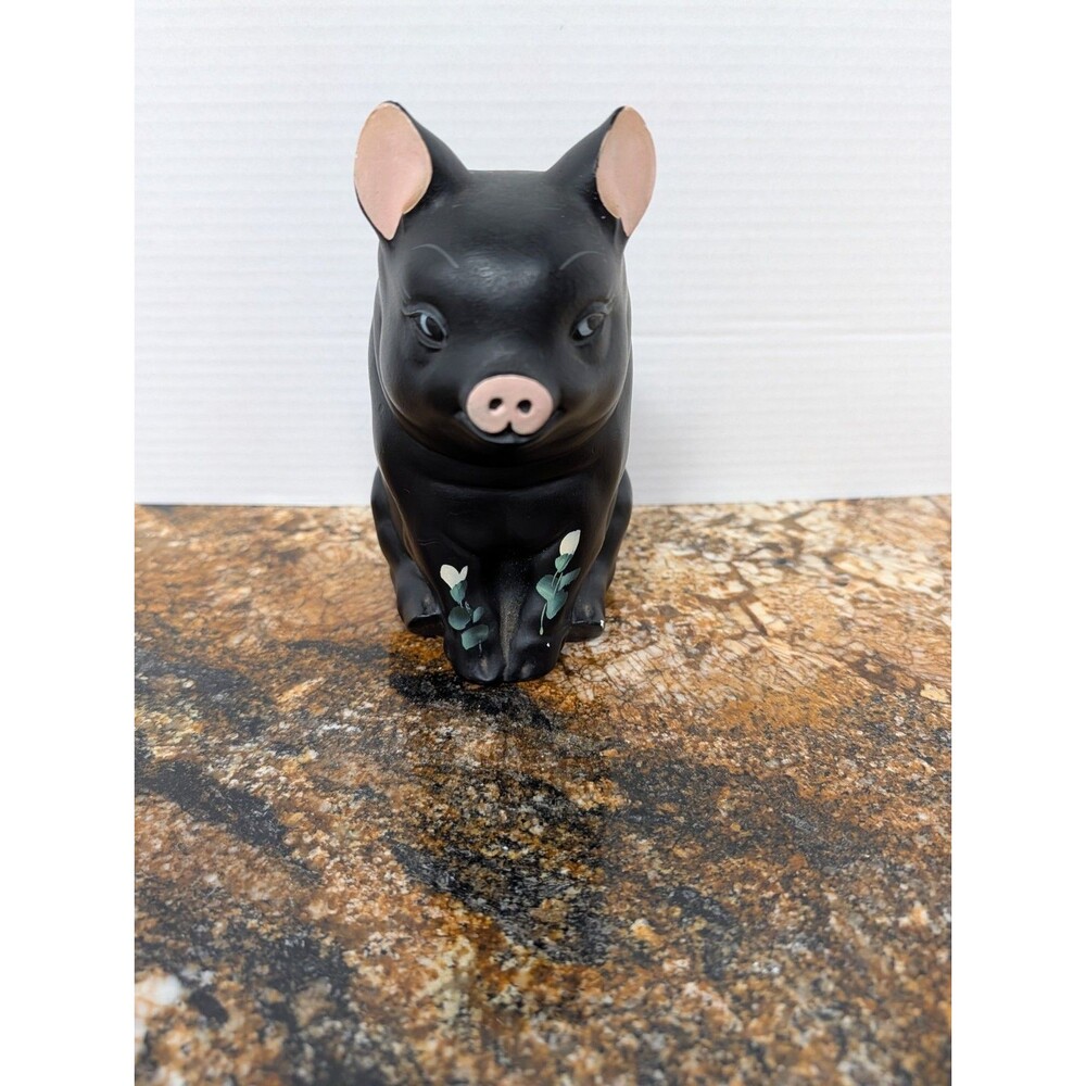VINTAGE ALEXANDER BACKER CO. HAND PAINTED CHALKWARE BLACK PIG PIGGY BANK FIGURE
